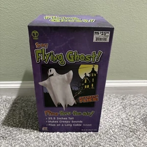 Animated Halloween Flying Ghost Creepy Sounds Flies On Cable Tekky 35.5" NEW - Picture 1 of 5