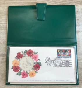1979 COOK ISLANDS WILDLIFE CONSERVATION DAY SILVER PROOF 5 DOLLAR COIN FDC - Picture 1 of 7