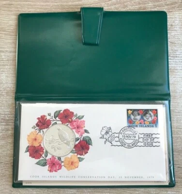 1979 COOK ISLANDS WILDLIFE CONSERVATION DAY SILVER PROOF 5 DOLLAR COIN FDC - Image 1 of 4