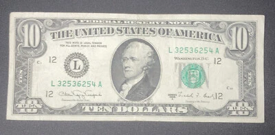 1988 A $10 Dollar Bill District L12                        S#: L 32536254 A - Image 1 of 2