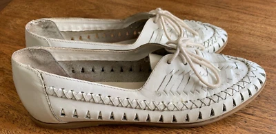 Zapatos Globos De Colección Talla 7/7.5 Blanco Oxford Cuero Parte Superior Huarache Cordones EC Foto 1 de 4