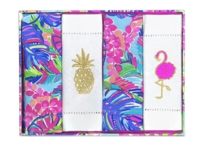 NEW Lilly Pulitzer 4 Piece Napkin Set, Gold Pineapple,Pink Flamingo,ExoticGarden - Image 1 of 2
