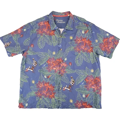 Tommy Bahama Seasons Greetings Christmas Aloha Shirt Mens 2XL Blue Hawaiian - Image 1 of 4