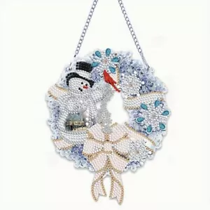 5D DIY Diamond Art Kit Snowman Wreath Rhinestone Acrylic Hanging Ornament - Picture 1 of 8