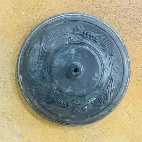 Antique Cast Bronze Disc Foundry Salvage Lighting Fixture Wheat Motif Cover