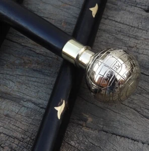 Antiguo Bastón Mango de Globo de Latón Madera Estilo Vintage Bastón Regalo de Diseñador - Imagen 1 de 8