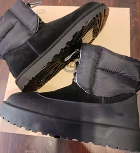 Womens UGG CLASSIC MAXI TOGGLE Black SUEDE SHEEPSKIN BOOTS Sz 8 New W Documents - Picture 1 of 12