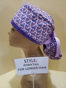 Prism (purple) Women's Ponytail Surgical Scrub Hat/Cap Handmade