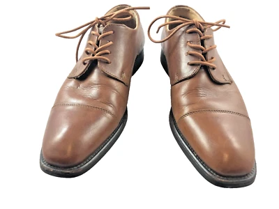 Vero Cuoio 男式 9.5 M 码棕色皮革鞋头德比系带正装鞋 — 第 1/4 张图片