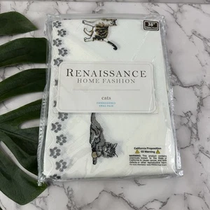Renaissance Home Fashion Vintage Swag Paar bestickte Vorhänge Katzen neu weiß - Bild 1 von 4