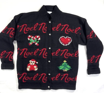 Cardigã suéter de Natal The Eagle’s Eye grande bordado à mão tricô lã vintage - Imagem 1 de 4