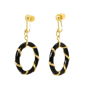Onyx Earrings Clip-on 18K K18 YG 750 90293461 - Picture 1 of 6