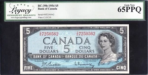 Bank Of Canada 1954 $5 Five Dollar Banknote Beattie-Rasminsky Legacy GEM UNC 65 - Picture 1 of 2