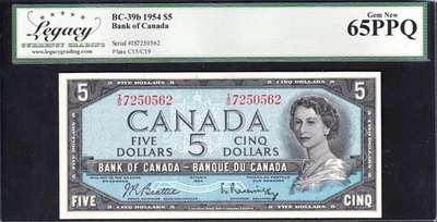 Bank Of Canada 1954 $5 Five Dollar Banknote Beattie-Rasminsky Legacy GEM UNC 65 - Image 1 of 2