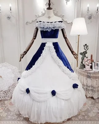Vestidos de novia vintage sin tirantes blancos y azules vestidos de pastel de ensueño históricos Foto 1 de 4
