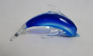 Dolphin Hand Blown Art glass Figurine Sculpture Animal Clear Glass w/ Blue 6 '' - Picture 1 of 6
