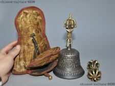 6" Tibet Buddhism temple bronze silver Buddha bell Ghanta Phurpa Vajra Dorje Set