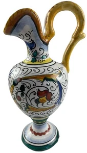 Italian Pitcher Ewer Hand Painted Dragon Blues Yellow 7 1/2” Siena - Picture 1 of 6