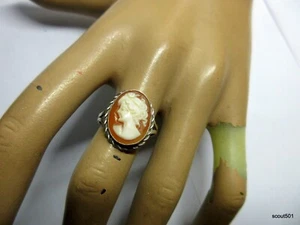 Antiker viktorianischer Ring 925 Sterlingsilber mit Punzen Kamee Muschelgröße 7 - Bild 1 von 10