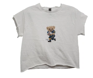Gildan University of Michigan Football Bear Cropped T-shirt White Knit Cotton M - Picture 1 of 14