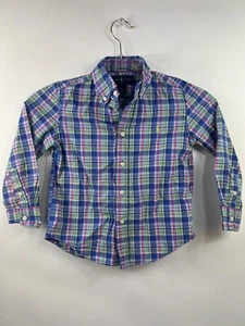 Ralph Lauren Boys Youth Size 4 Blue Green Plaid Long Sleeve Button Down Shirt - Picture 1 of 7