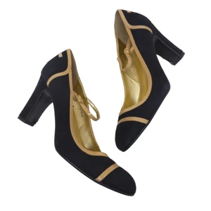 $228 J. CREW 8 Heels Mary Jane Black Suede/ Patent Nude Cap Toe Italy - Picture 1 of 8