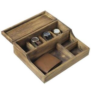 Rustic Brown Vintage Style Wood Dresser Valet Tray/ Watch/ Key Box/ Jewelry Case