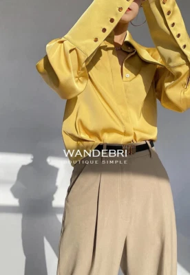 Ladies Gold Large Victorian Point Collar Button Cuff Classic Blouse Shirt 14 16 - Image 1 of 4