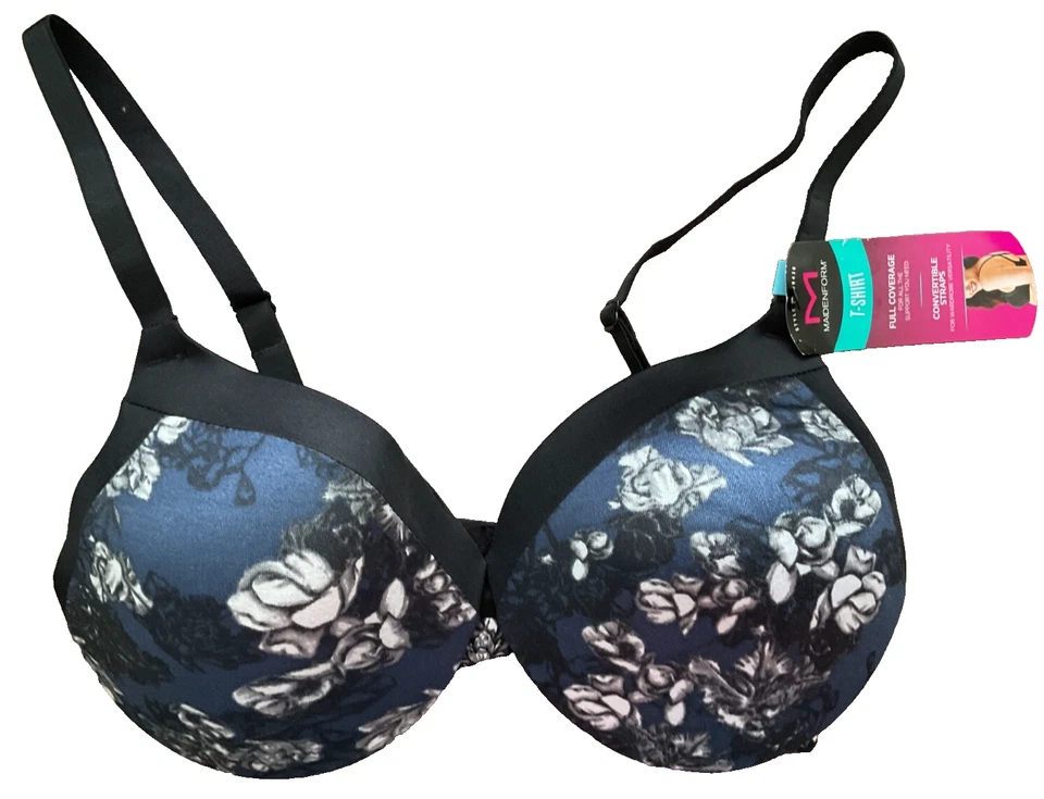 Maidenform Full Coverage Cushioned Underwire Bra 09436, Black/Navy Blossoms, 40D - Image 1 of 1