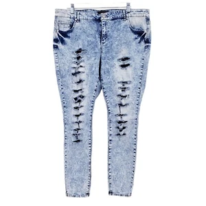 Twenyone Black Womens Jeans Sz 18 Mid-Rise Jeggings Flex Distressed Ripped HOLE - Picture 1 of 9