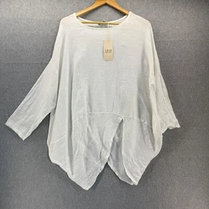 SAGA Made in Italy One Size LooseFit White Linen Tunic Top Blouse Asymmetric NWT - Picture 1 of 9