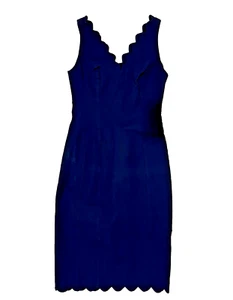 Banana Republic Navy Princess Seam Scalloped Edge Sheath Dress Size 4 Preppy - Picture 1 of 14