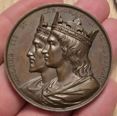 French Historical Bronze Medal Louis III & Carloman II, 28th Kings of France - Image 1 of 2