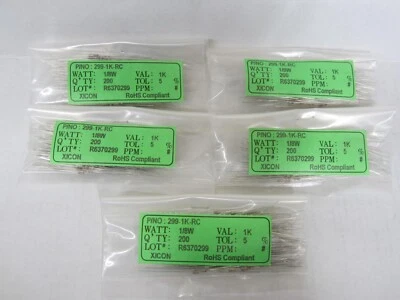 Resistencias de película de carbono 299-1K-RC 1000 piezas - orificio pasante 1,0 k ohmios 0,05 200 V Foto 1 de 3
