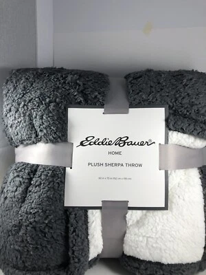 Eddie Bauer Home Plush Sherpa Throw 60x70” Dark Gray & White - Image 1 of 2