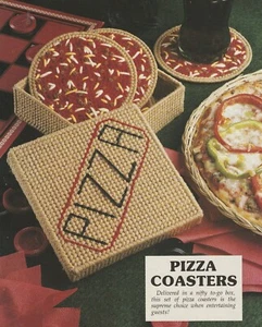 Pizza Coaster (4") & Holder (5-1/8 x 1-3/4 x 5-1/8) -Plastic Canvas Pattern ONLY - Picture 1 of 2