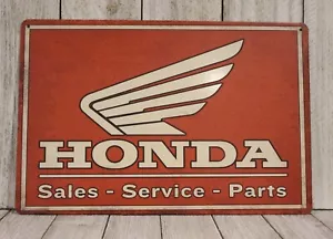 Honda Tin Metal Sign Rustic Vintage Parts & Service Motorcycle Sales Biker - Picture 1 of 4