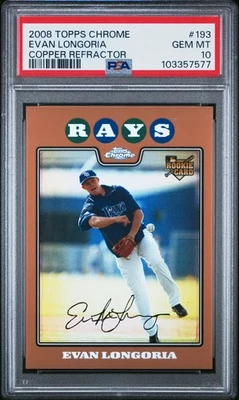 2008 Topps Chrome Copper Refractor #193 Even Longoria PSA 10 RC T.B. Rays - Image 1 of 3