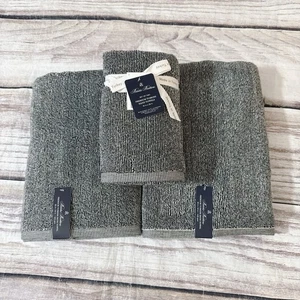 Brooks Brothers 4-teiliges Premium türkisches Handtuchset 2 Bäder/2 Hände dunkelgrau gestreift - Bild 1 von 4