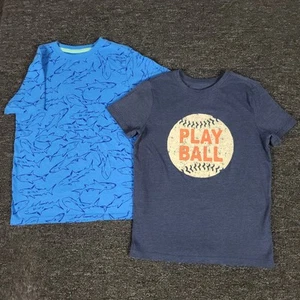 Boys Shirt Lot Medium 8/10 Cat Jack Play Baseball & Shark Allover Graphic Tees - Picture 1 of 7
