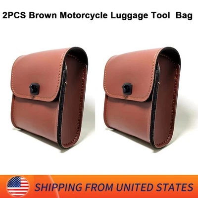 Universal Motorcycle Pouch Front Fork Sissy Bar Saddle Side Tool Bag Pu Leather - Image 1 of 4