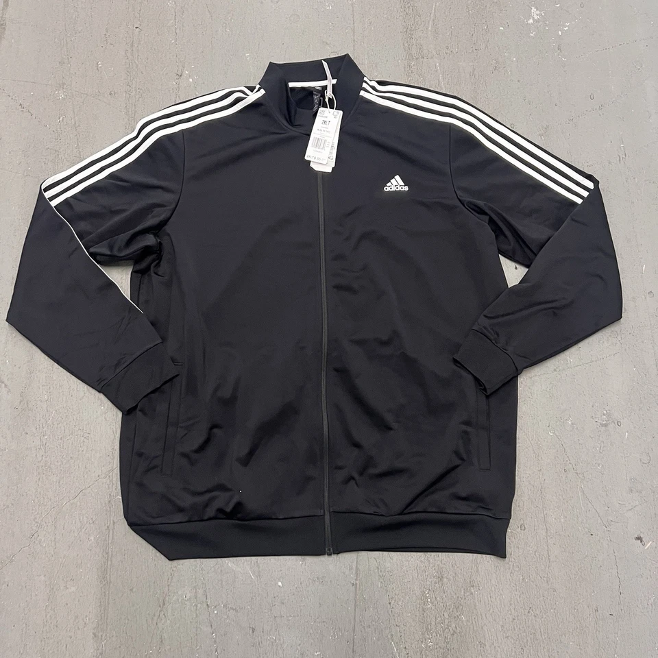 adidas Men’s 3-Stripe Tricot Track Jacket Black and White Size 2XLT