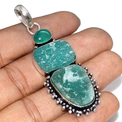 Colgante de ónix verde druzy de cuarzo verde de tendencia enchapado en plata 925 2,5" GW Foto 1 de 3