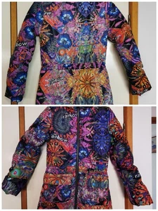 DESIGUAL Sz 11 12 Girls Purple Rainbow Puffer Jacket Designer Pockets - Picture 1 of 12