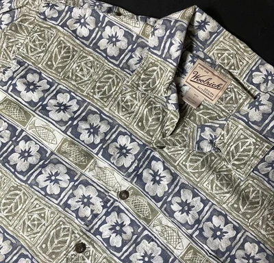 Camisa Woolrich Para Hombre Grande Azul Verde Hawaiana Aloha Floral Botón Delantero Algodón Foto 1 de 4