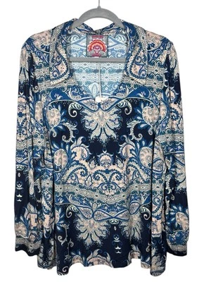 Johnny Was Plus 3X The Janie Favorite Puff Sleeve Polo Tee T-Shirt Roman Paisley - Image 1 of 4