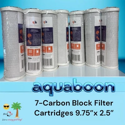 7-New Aquaboon Carbon Block 5 Micron Reverse Osmosis System Filters 9.75" x 2.5" - Image 1 of 4