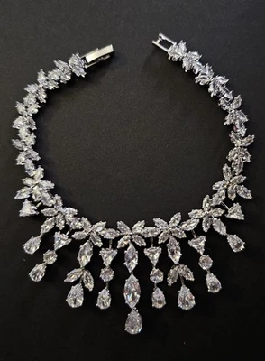18k White Gold Plated Gorgeous Bridal Bracelet Lab-Created Swarovski Crystal... - Image 1 of 2