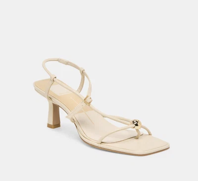 Dolce Vita Womens Mylee Heels Creme Leather Strap Gold Square Toe Heel Sandal 7 - Image 1 of 4