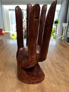 Carved Wooden Sculpture Of A Hand Folk Art Boho Trinket Holder ++READ++ - Picture 1 of 15